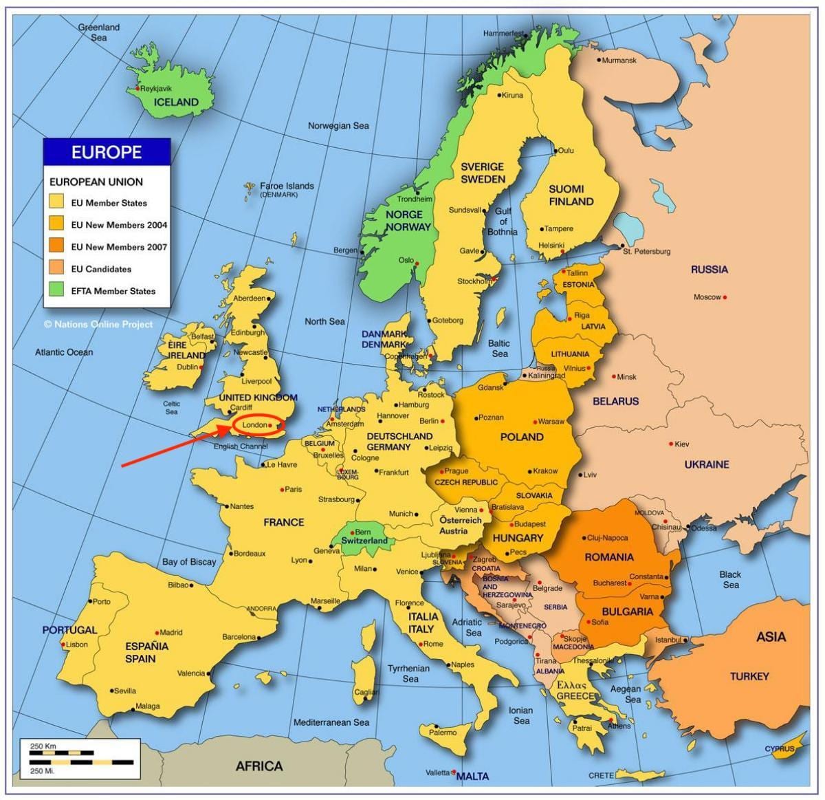 ロンドンは欧州地図