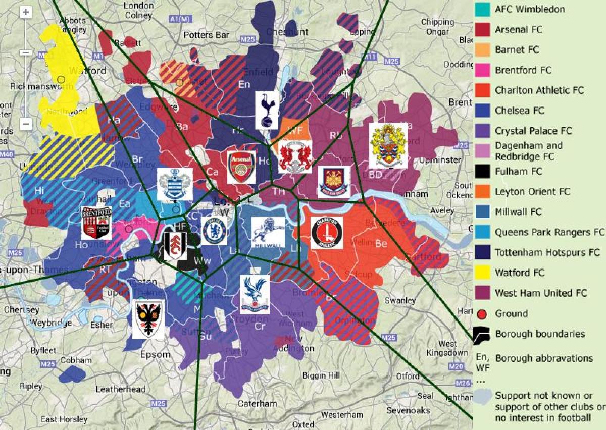 ロンドンのサッカーチームの地図